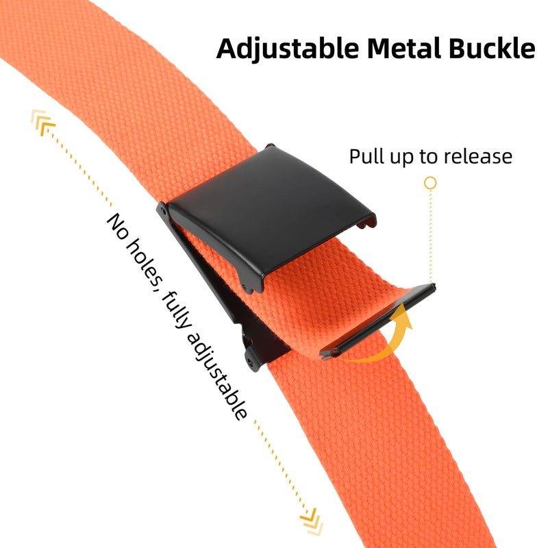 Mile High Life Cut To Fit Canvas Web Belt Size Up to 52" with Flip-Top Solid Black Military Buckle (Orange) - Image 3